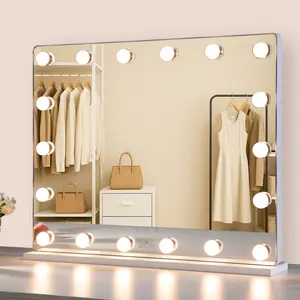 Hollywood Vanity Mirror with Lights, 24.4" Light Up Makeup Mirror with 18 LED Bulbs for Bedroom, 3 Color Lighting Modes, Tabletop & Wall Mount, USB Charging Port