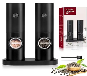 Fathersdaygift Summervibes TikTokShopDealsforYouDays GlowUp Salt and Pepper Grinder Set (2 Pack),One Hand Adjustable Coarseness, Battery Powered with Stand, Seasoning Tools for Kitchen BBQ Modern Kitchenware Home Lightweight Utensils Cooking Black & Black