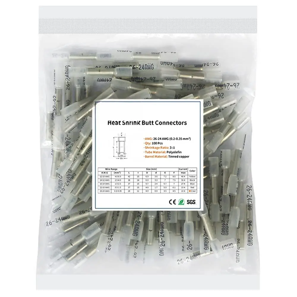 Heat Shrink  Connectors, 26-24 AWG 100 count Clear Marine Grade Insulated Crimp Wire Connectors,  Electrical Connectors  Splice for Boat  Wiring