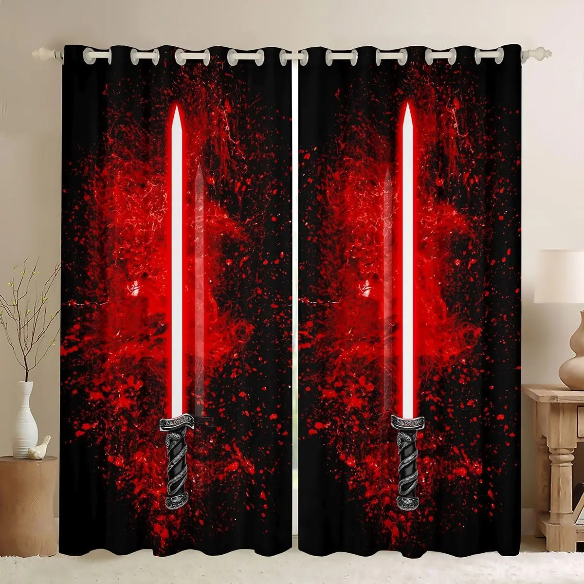 Lightsaber Curtains Inch Red 2 Panels Window Curtains Bedroom Home Decor Tie Dye Rod Pocket Thermal Insulated Window Treatment Drapes Room Decoration