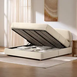 ModernMate King Size Bed Frame - Furniture with Adjustable Headboard Footboard, Oeko-TEX Chenille Fabric, Hydraulic Lift-Up Storage, Wooden Slat Support, No Box Spring Needed, Beige Upholstered Platform Bedframe
