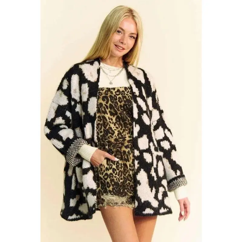 Davi & Dani Leopard Open Front Long Sleeve Cardigan