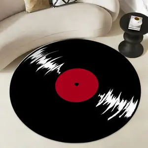1pc Retro Vinyl Record Round Rug, Vintage Printed Rug, Durable Non-Slip Design, Perfect for Living Room and Music-Themed Decor, Polyester Indoor Carpet