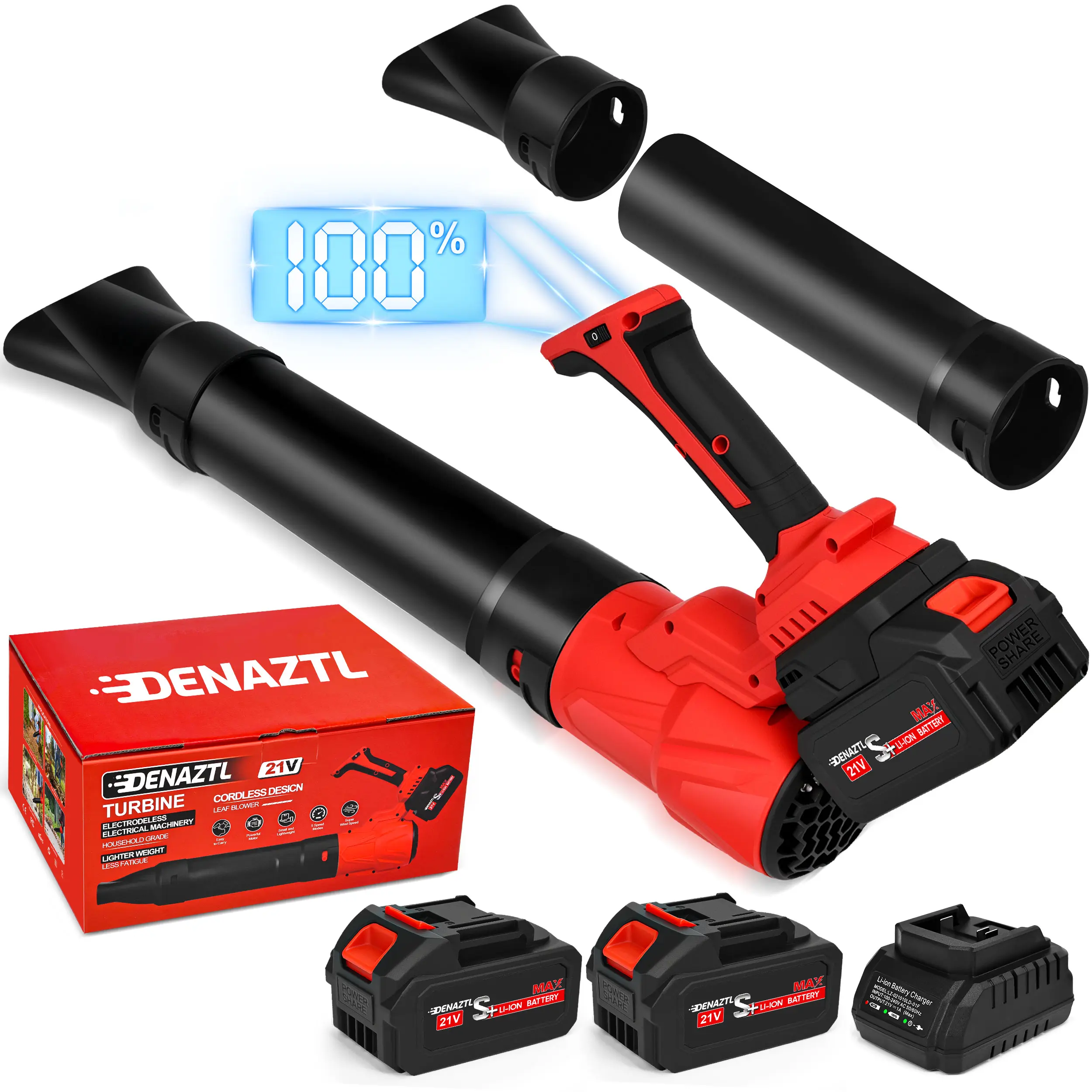 Denaztl Brushless Cordless Handheld Leaf Blower, High Speed Blower with 540CFM/150MPH Velocity, 2 x 4.0Ah Batteries, Fast Charger, 5 Speeds, LCD Display, for Lawn & Snow Cleaning