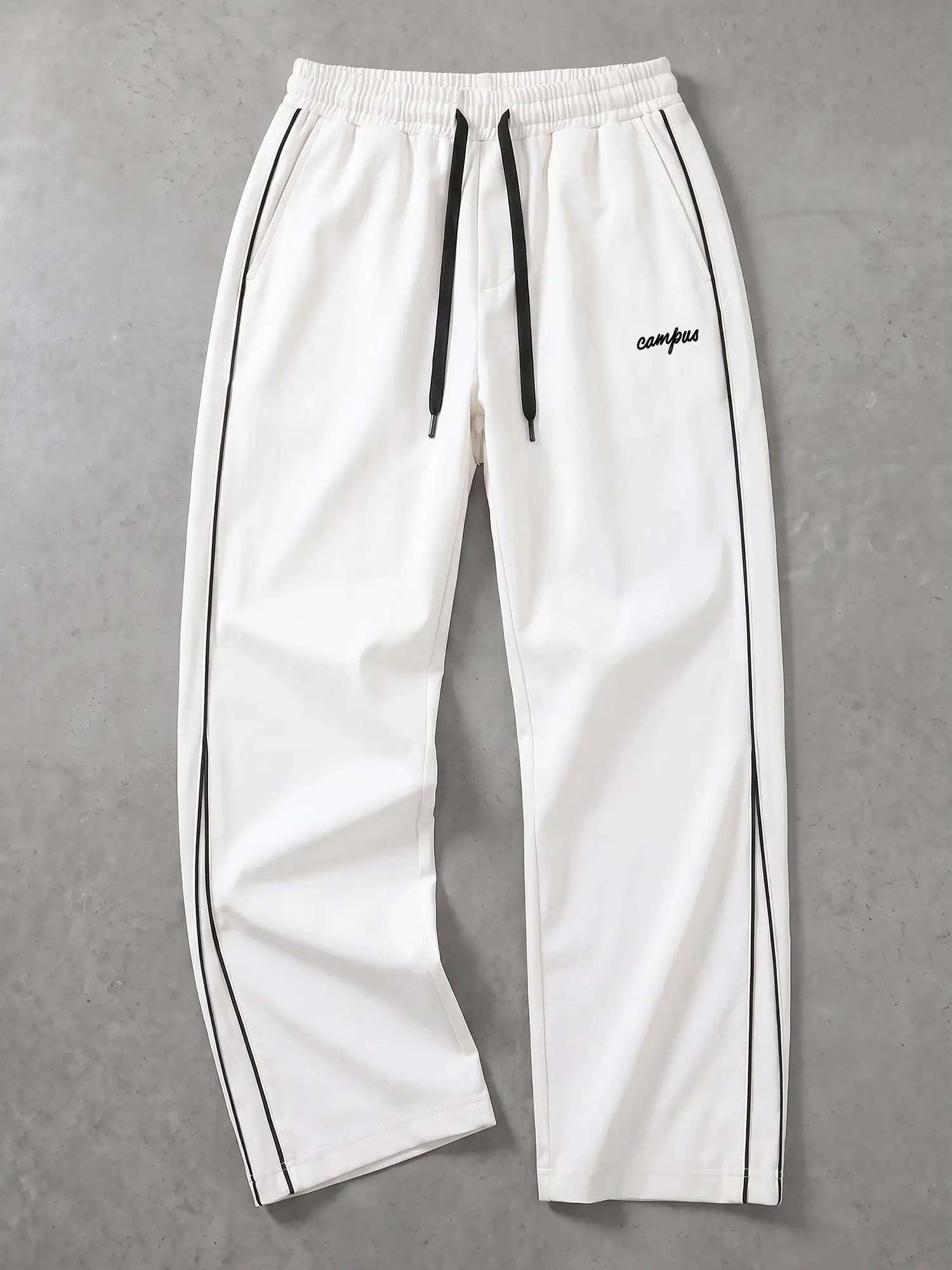 Men's Campus Track Pants Back To School Gift for Teen Boys College Style Sweatpants Wide Leg Athletic Pants with Side Stripe Drawstring Waist Casual Streetwear Jogger Pants Loose Fit Lounge Pants for School Travel Workout