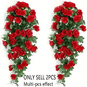 Two Artificial Red Rose Vine Wreaths, Perfect for Spring Floral Arrangements for Hotels And Offices, As Well As for Decorating Rooms, Parties, Weddings, And Birthday Celebrations. They Can Also Be Used for New Year Decorations