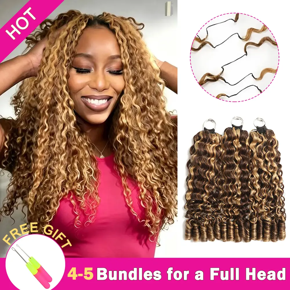 【New Color】Asakiss P4/27 Highlight Color Burmese Curly Crochet Human Hair Honey Blonde 99J Burgundy T1B/30 Ombre Brown Crochet Hair for Miracle Knots Pre-Separated 50g/Pack 40 Strands/Pack 4-5 Packs for Full Head Protective Hairstyles