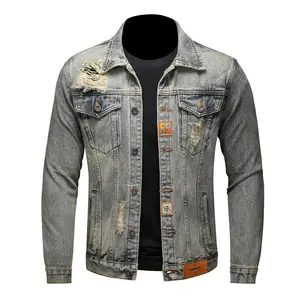 Men's Vintage Washed Denim Jacket, Retro Distressed Biker Jean Jacket with Paisley Lining, Classic Trucker Jacket with Shoulder Stitching, Casual Button-Down Motorcycle Denim Coat for Men, Fashion Streetwear Denim Jacket for Daily Wear, Riding, Outdoor