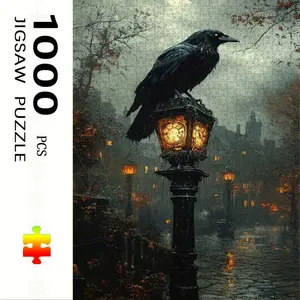 1000 Piece Large Paper Puzzle Set, Crow on Street Lamp Theme, DIY Home Decoration & Interactive Fun, No Frame Included