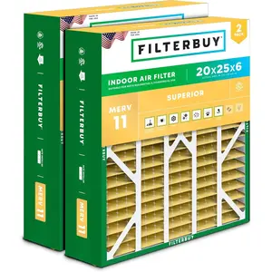 Filterbuy 20x25x6 Air Filter (2-Pack), Pleated MERV 11 Allergen Defense HVAC AC Furnace Air Filters for Aprilaire Space-Gard 201 / 2200 / 2250 & Lennox