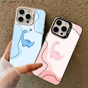 pink and blue dinosaur Phone Cases for iPhone 11 12 13 14 15 16 Pro Max/ Plus/ Samsung S22-S24 Ultra Protective Case - Shockproof Cover, Couple Gift, Suitable for Halloween, Christmas and Birthdays Gifts for Friends and Family