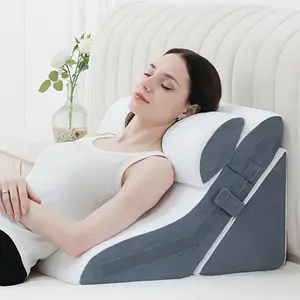 3-piece adjustable wedge pillow set - posture support, relieves acid reflux and snoring, for postoperative use, back/neck - grey mattress with detachable cover, machine washable