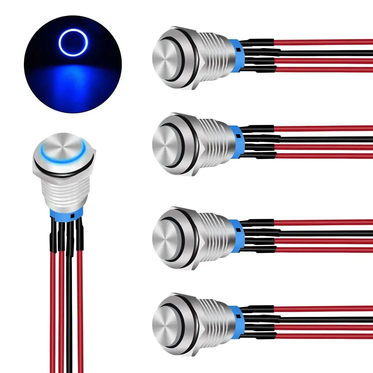 Nilight 12mm 12V Waterproof Latching Push Button LED Switch - Metal Shell, Pre-Wired, On-Off Toggle, 3rd Poles with LED, Self-Locking Control for Automotive, Motorcycle Use, Father's Day Gift, Led Light Switches, Auto Lighting