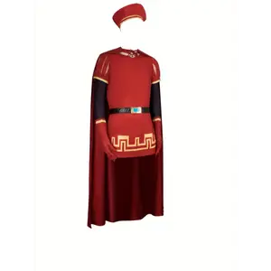 Men's Medieval Knight Costume Set - Red & Golden /Baron Role-Play Outfit with Cape, Belt & Collar - Renaissance Faire, Cosplay, Themed Parties (Hand Washable, Non-Stretch Fabric) - Historical Character Dress