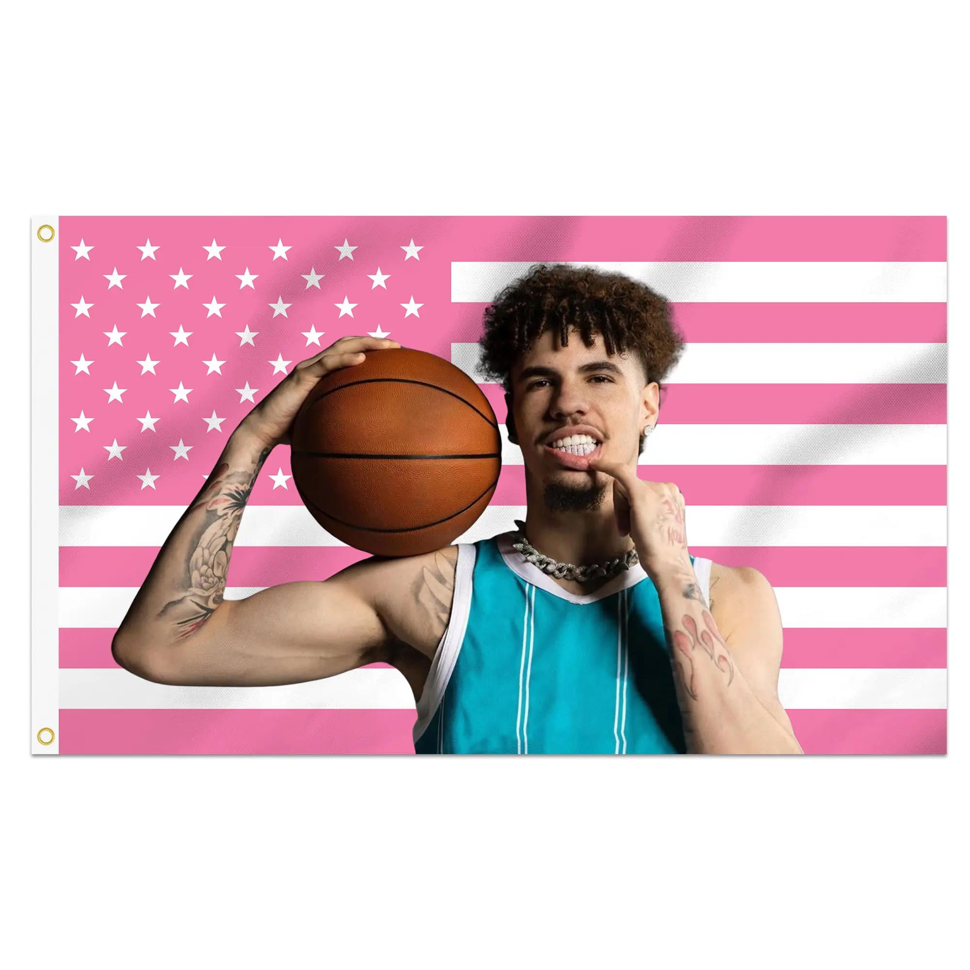 LaMelo Ball 3x5 Ft Synthetic Decorative Flag - 2 Brass Grommets, Double-Stitched Artwork, Lightweight, Smooth, Outdoor Use, Home Wall Hanging Room Decor Banner Gift, Flags for Room, High-Quality Printing