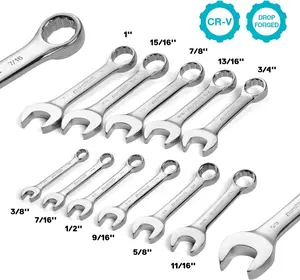 #Summervibes DURATECH Stubby Combination Wrench Set, SAE, 11-piece, 3/8'' to 1'', 12-Point, CR-V Steel, with Rolling Pouch