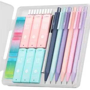 Four Candies Cute Mechanical Pencil Set, 6PCS Pastel Mechanical Pencils 0.5 & 0.7mm with 360PCS HB Leads, 3PCS Erasers and 9PCS Eraser Refills, Aesthetic School Supplies for Girls Writing Art Materials
