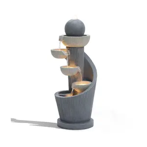 LuxenHome Gray Resin Spiral Sculpture with Bubbler Fountain