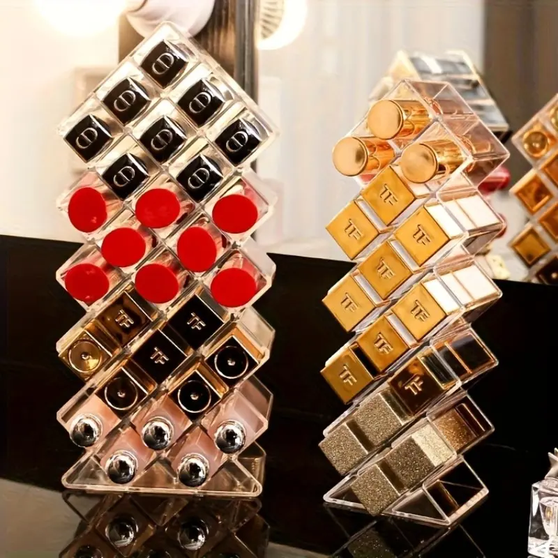 Transparent Lipstick Storage Box, Lipstick Holders, Multi-Grid Cosmetic Organizer, Makeup Display Rack, Desktop Vanity and Tabletop Storage Holder, Makeup Tray