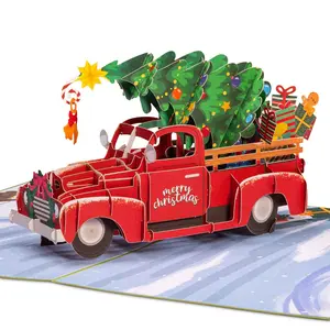 Paper Love 3D Christmas Car Pop-Up Card - Durable Cardstock with Festive Truck Design - Perfect for Greeting & Gift - 5" x 7"