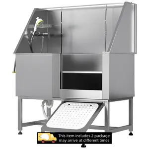 【2 packages arrived at different times】YODOLLA Professional Stainless Steel Dog Washing Station for Large, Medium, and Small Dogs, Height Adjustable,  50”