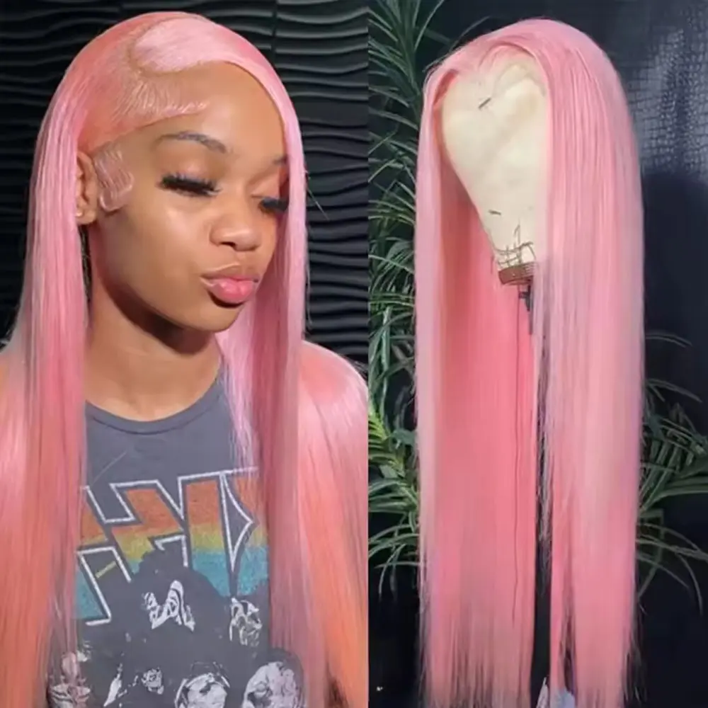 13x4 Baby Pink Lace Front Wig – 24" Silk Straight Synthetic Hair, Pre-Plucked Natural Hairline, Glueless Transparent Lace, Heat-Resistant, Lightweight & Breathable, Perfect for Cosplay, Parties & Daily Wear – Adjustable Straps for Comfort