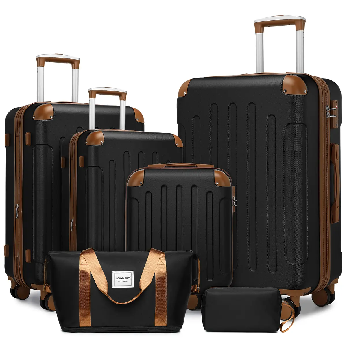 6-Piece Expandable Hardshell Luggage Set - Durable, Expanding, Anti-Theft, TSA-Proof 4-Wheel Luggage Sets with 18/20/24/28in Carry-Ons, Handbag, Toiletry Bag & TSA Lock (Your Chosen Color), Anti-Theft Luggage Sets