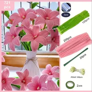 DIY Craft Kit for Pipe Cleaning, Lily Flower Twirly Stick Set, Perfect for Mother's Day, Graduation Gifts, Decorative Flowers, Valentine's Gift, Decorative Fake Flower, Decorative Artificial Flowers