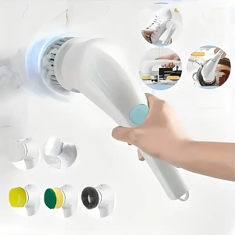 5-Head Cordless Wireless Electric Spin Scrubber Set - Kitchenware Tools and Gadgets with 5 Interchangeable Heads, Bathroom Gadget for Deep Household Cleaning