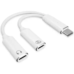USB C Splitter，2 in 1 USB C Headphone and Charger Adapter Audio Dongle Cable with PD 100W for iPhone 16 15 Pro Max, Pixel 9 8 7, Galaxy S24 S23 S22, iPad Pro (White)