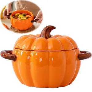 Pumpkin Ceramic Pot, Stew Pot, Pumpkin-shaped casserole is very suitable for baking, dessert and side dishes, and can also hold all kinds of snacks and sweets. It is an ideal gift for family and friends on Halloween, Christmas, Thanksgiving and New Year.