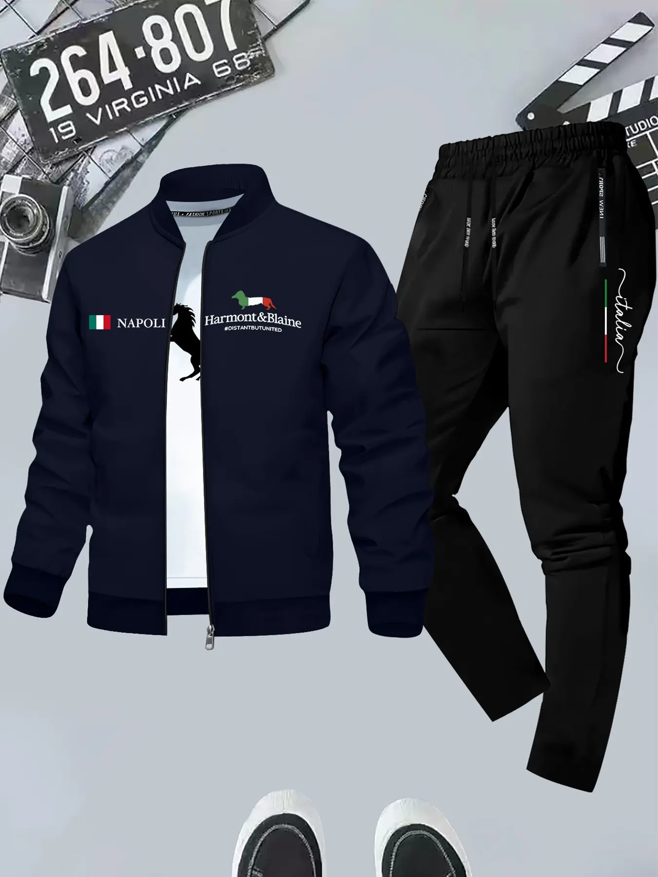 Napoli & Harmont&blaine Italy Dog Print Sporty Casual Suit, Geometric Pattern, Fitted Style, All Seasons Outerwear