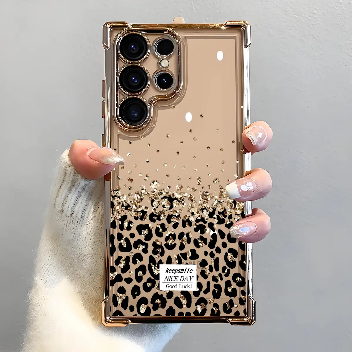 Golden Electroplated Frame Gold Foil Leopard Print Cellphone Case - Airbag Shockproof, Slim Soft TPU Cover, Durable Protective Accessory for Samsung S22 S23 S24 S25 S26 Ultra, S24FE Plus, S25Edge, S25+, Accessories