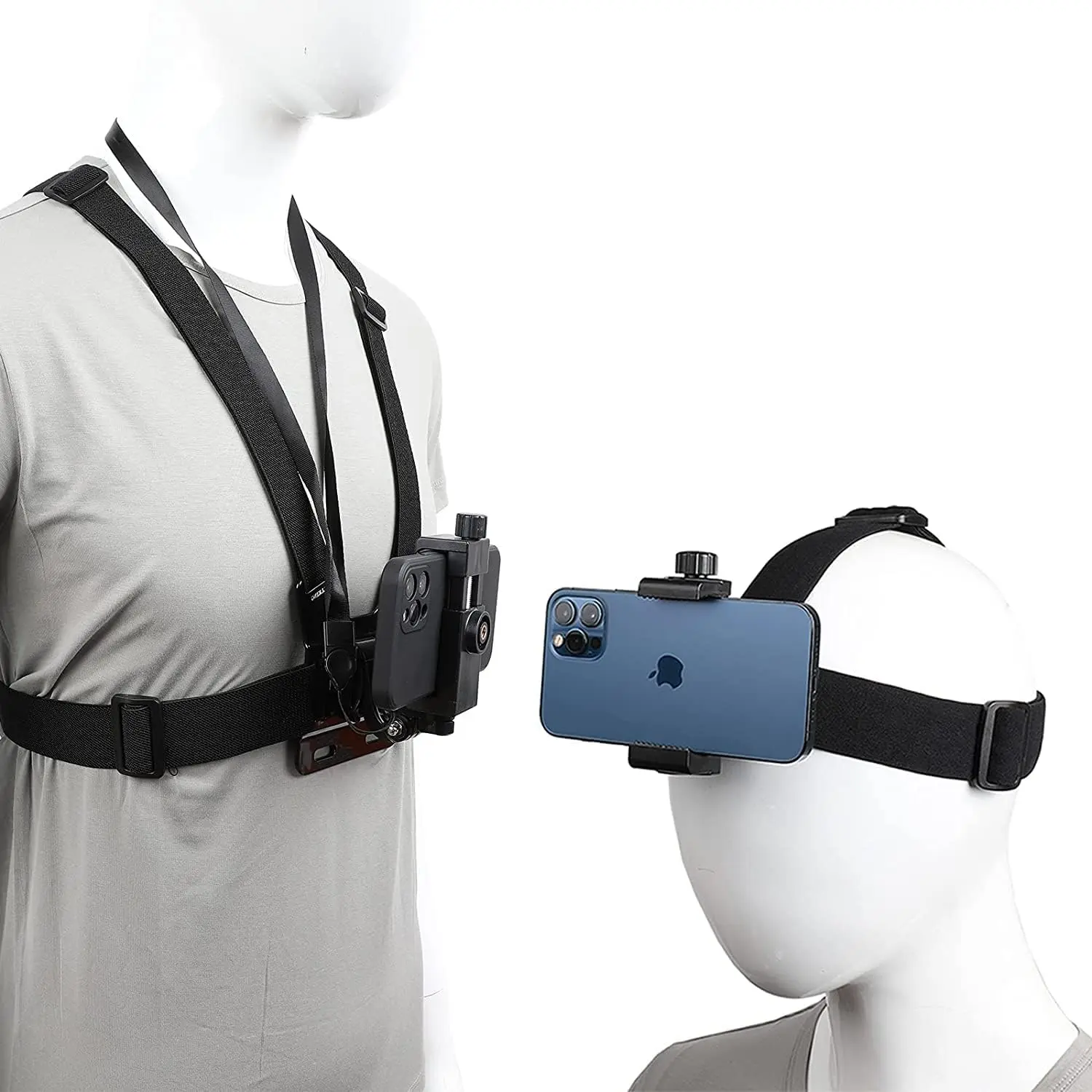 PellKing Silicone Adjustable Rotatable Phone Protection Accessories Kit - Biker Chest Strap Harness Mount, Head Strap Holder, Easy-Remove POV/VLOG Clip, Shockproof Handlebar Mount for iPhone, Samsung, GoPro Hero 1-9, AKASO, DJI Osmo & Action Cameras