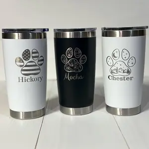 Personalized 20oz Stainless Steel Tumbler with Paw Design & Pet's Name - Double-Wall Insulation for Cold or Hot Drinks