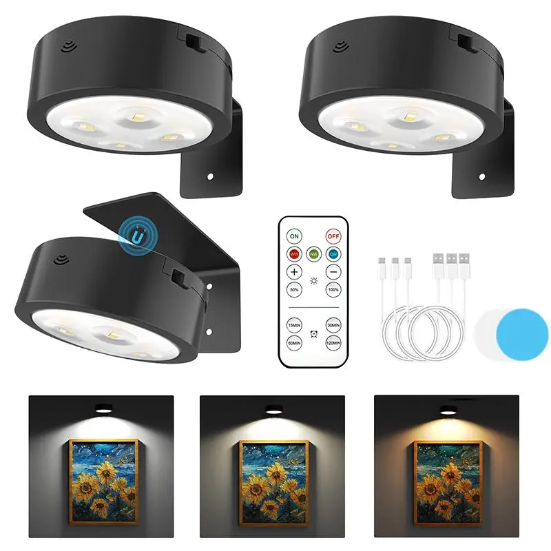 Rechargeable Picture Light, Wireless Magnetic Painting Light with Remote Control, Brightness Dimmable, Dimmable LED Cabinet Light, Display Lamp for Wall Gallery Portrait Artwork, Decorative Wall Light, Home Decoration Lamp, Decorative Lights