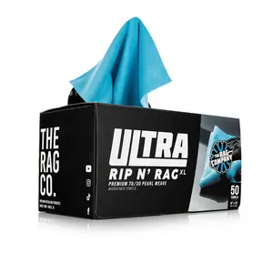 The Rag Company - Ultra Rip N' Rag XL Premium Reusable Pearl-Weave Microfiber Towels for Coatings, Glass, Detailing - 50 Count - Quality 70/30 Blend
