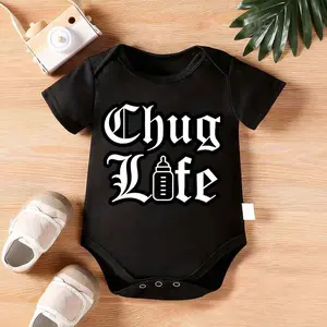 100% Pure Cotton Baby Onesies with Cool Letter Print And Bottle Pattern Print, Soft And Casual Round Neck Baby Onesies, for Outdoor