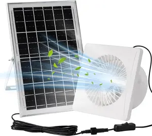 Solar Exhaust Fan for Shed 25W Solar Panel 8'' Greenhouse Fan with 2600 RPM Power, AC to DC Power Adapter Included