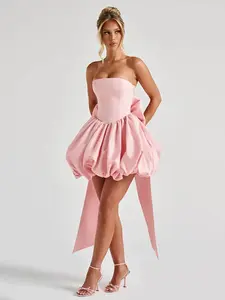 Sexy Waist-Cinching Tie Back Evening Gown, Strapless Design with Delicate Beading Details, Perfect for Parties & Carpet Events, Womenswear