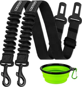 Retractable Dog Car Harness with Adjustable Seat Belt - Set of 3, Nylon Pet Safety Seat Belts for Vehicles, Heavy Duty & Elastic