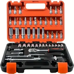 53-Piece Complete Mechanics Tool Kit Metric Socket Wrench Set with Extension for Automotive Repair Craft Projects in Storage Case Ideal for Professionals & DIY Enthusiasts