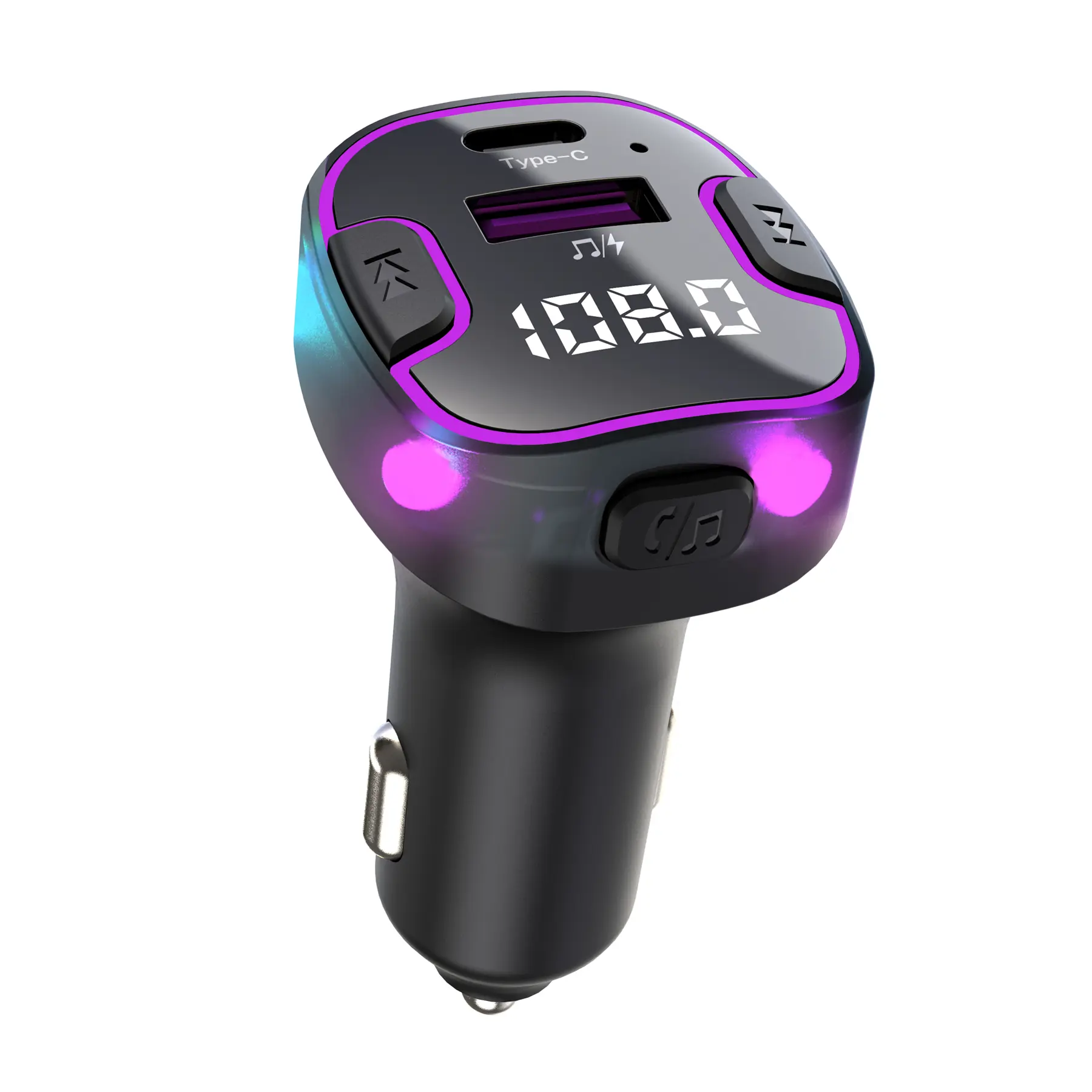 ALANPH Bluetooth 5.3 Car FM Transmitter & Bluetooth Car Adapter, 15W PD & QC3.0 Dual Ports Fast Charging Plug-In Adapter for 12v-24v Vehicles, Auto Reconnect, Power Loss Resume, Hands-Free Calling, U Disk Audio Play, 7 Color Ambient Lights
