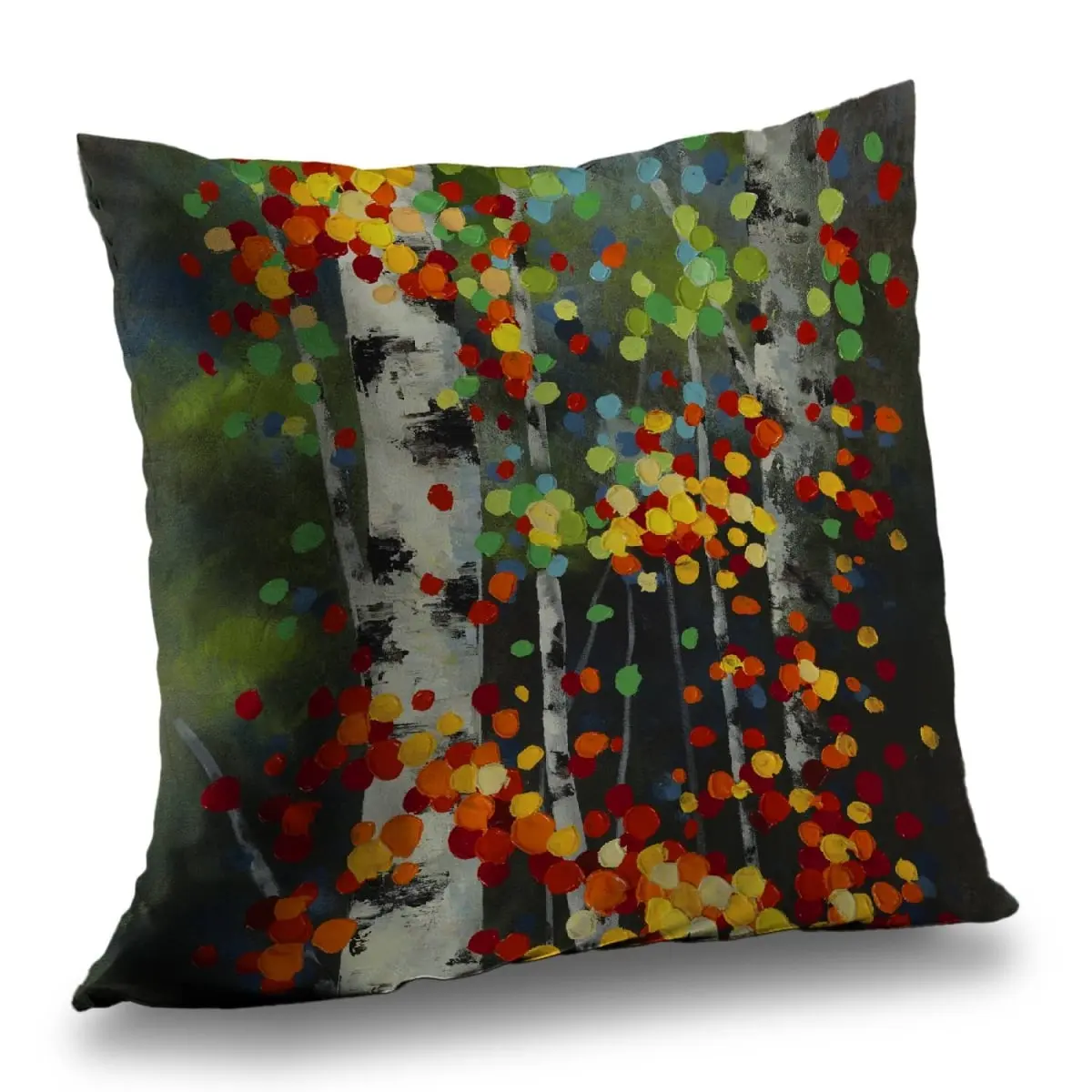 Begin Home Decor C1PT1414O64TP3 14x14 in. Contemporary Decorative Cushion Insert, Multicolor Dotted Leaves Birches Design, Machine Washable, Bedroom Decor Addition, Nature Scene