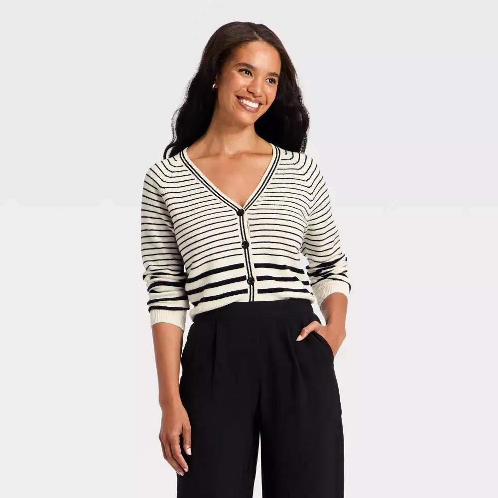 Women's Long Sleeve V-Neck Cardigan - A
