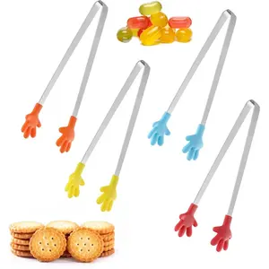 4PCS Silicone Mini Small Tongs, Stainless Steel, 5 Inch, Vibrant Silicone Tips for Enhanced Grip, Dishwasher Safe, Kitchen Use