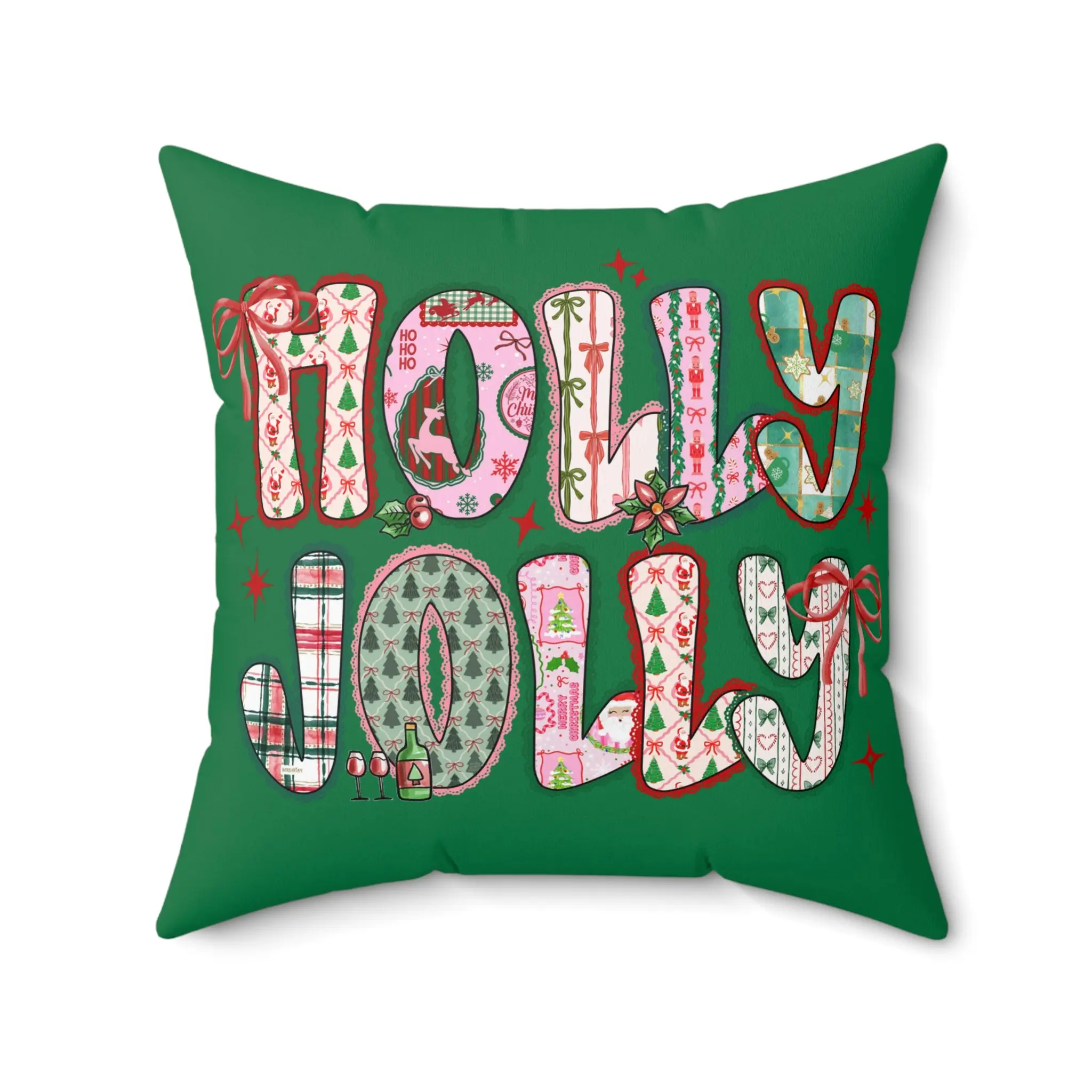 Holly Jolly Decorative Christmas Holiday Couch Throw Pillow Home Decor, Christmas Gift, Seasonal Cushion, Cozy Living Room Accent