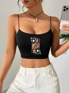 Queen of Spades Graphic Crop Cami Top - Playing Card Y2K Streetwear Cami Feminine
