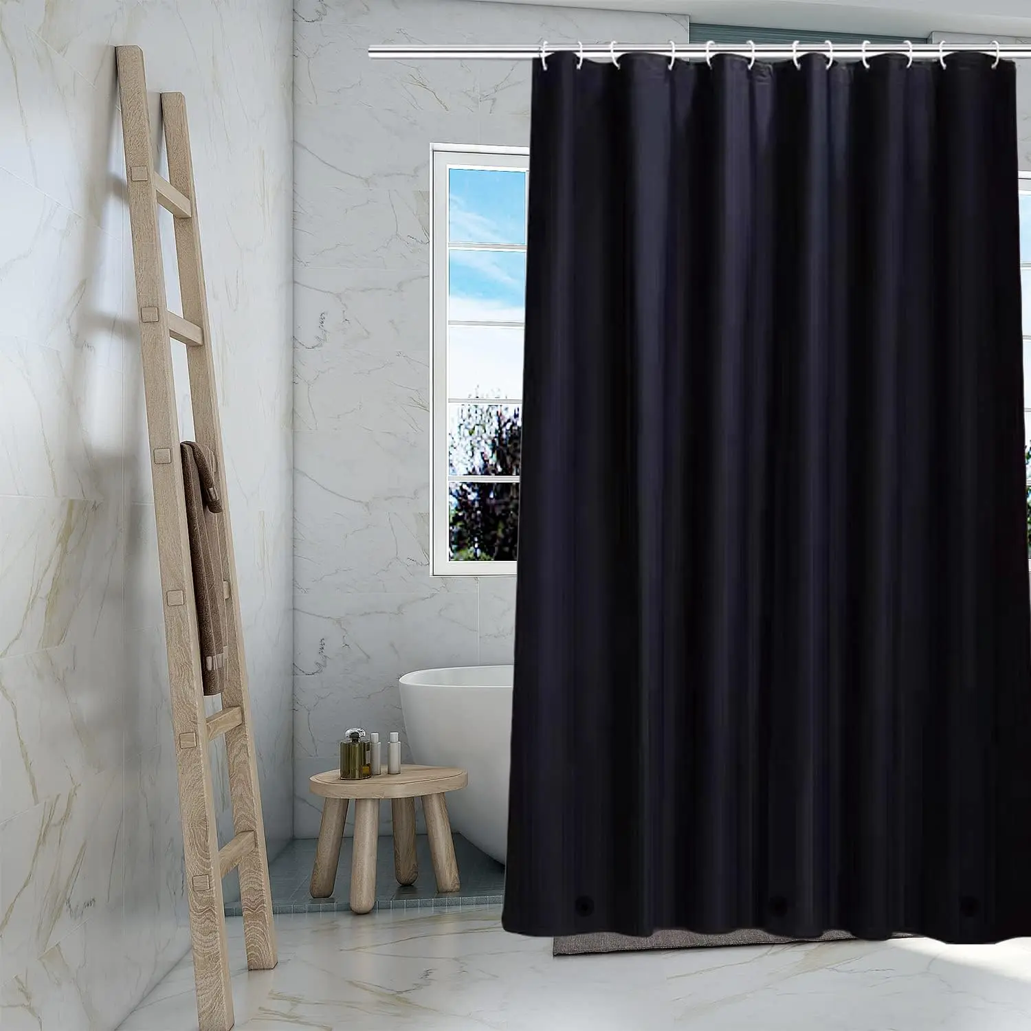 Black Shower Curtain Liner, 4G PEVA, Plastic Waterproof, 72x72 inch with Grommet Holes 3 Magnetic Weights (Black)