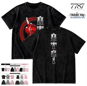 7787 Clothing Menswear OTC Roman Reigns Tribal Chief Wrestling Graphic Washed T-Shirt Vintage Streetwear Casual Apparel